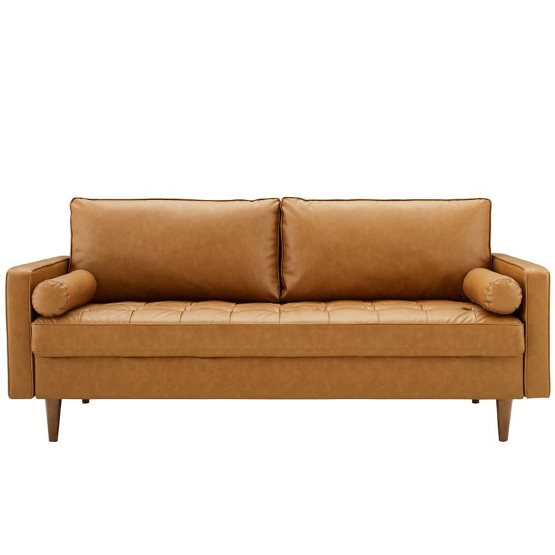 Pemberly Row Modern Style Upholstered Faux Leather Sofa in Tan