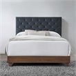 Pemberly Row Diamond Tufted Velvet Wood Queen Bed in Walnut/Charcoal