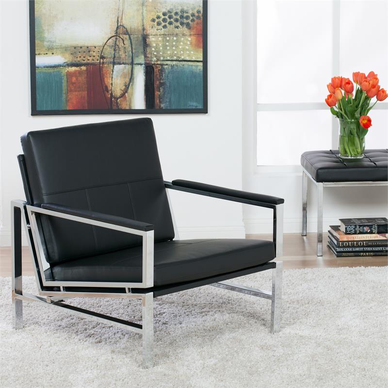 Pemberley Row Bonded Leather Black Accent Chair Rectangular Durable 29.75