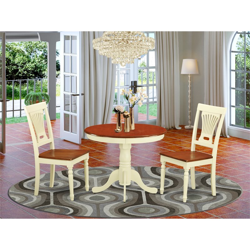 Pemberly Row Antique 3-piece Dining Table and Chair Set in Cream