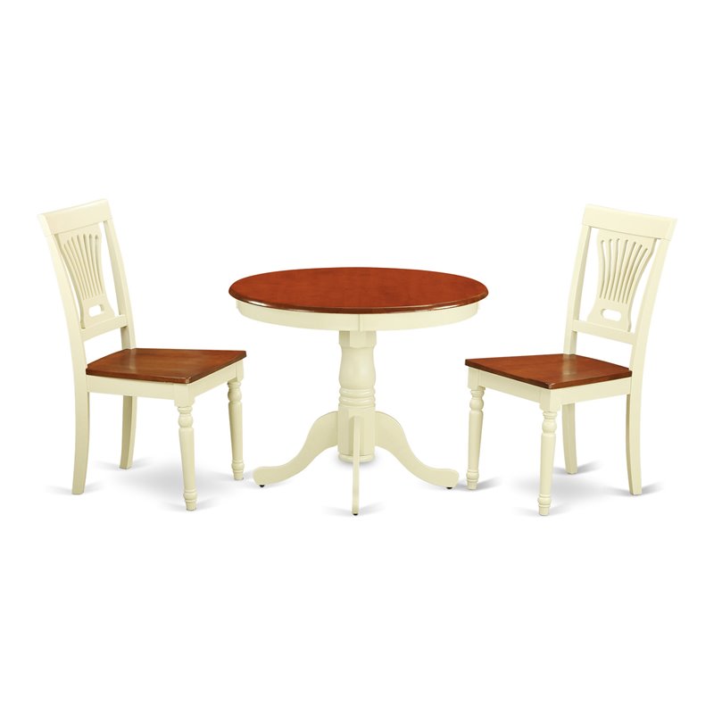 Pemberly Row Antique 3-piece Dining Table and Chair Set in Cream