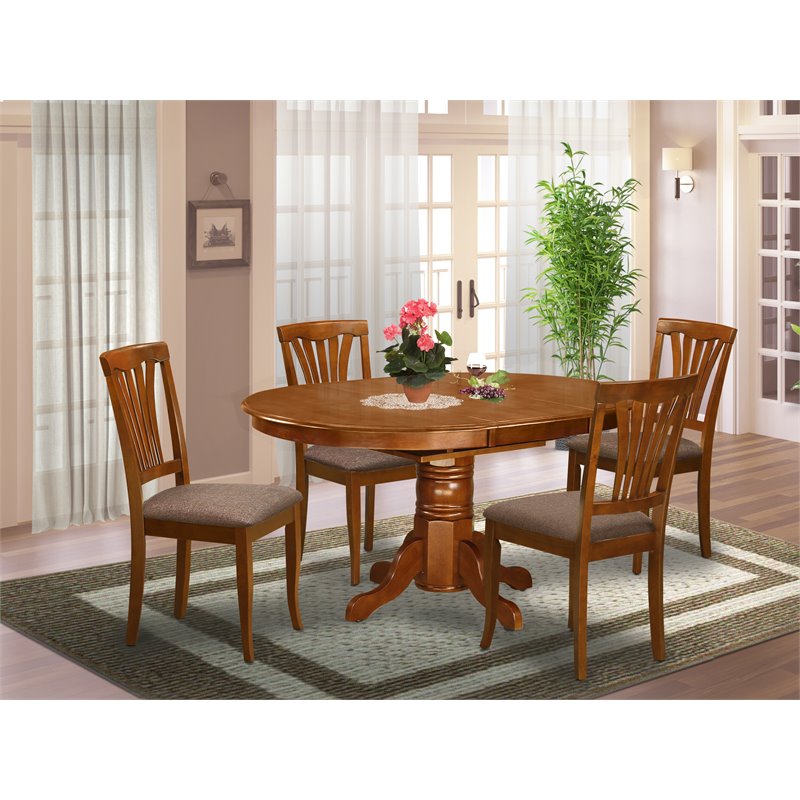 Pemberly Row 5-piece Dining Set with Fabric Chairs in Saddle Brown