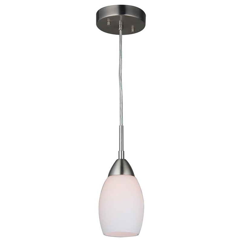 Pemberly Row 1-light Glass Mini Pendant in Satin Nickel/Opal