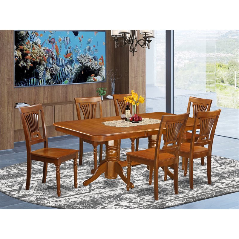 Pemberly Row Modern 7-piece Wood Kitchen Table Set in Saddle Brown