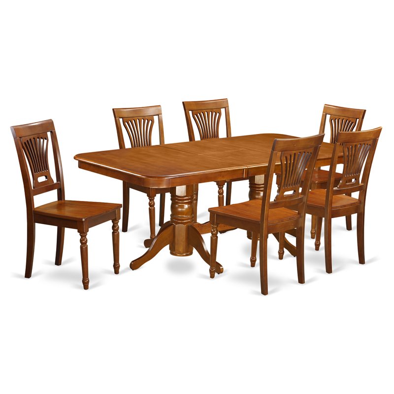 Pemberly Row Modern 7-piece Wood Kitchen Table Set in Saddle Brown