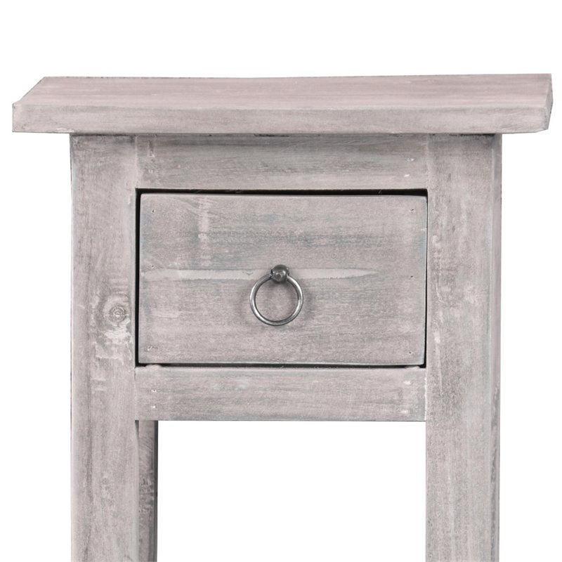 Pemberly Row Cottage Narrow Wood Side Table in Distressed Light Gray