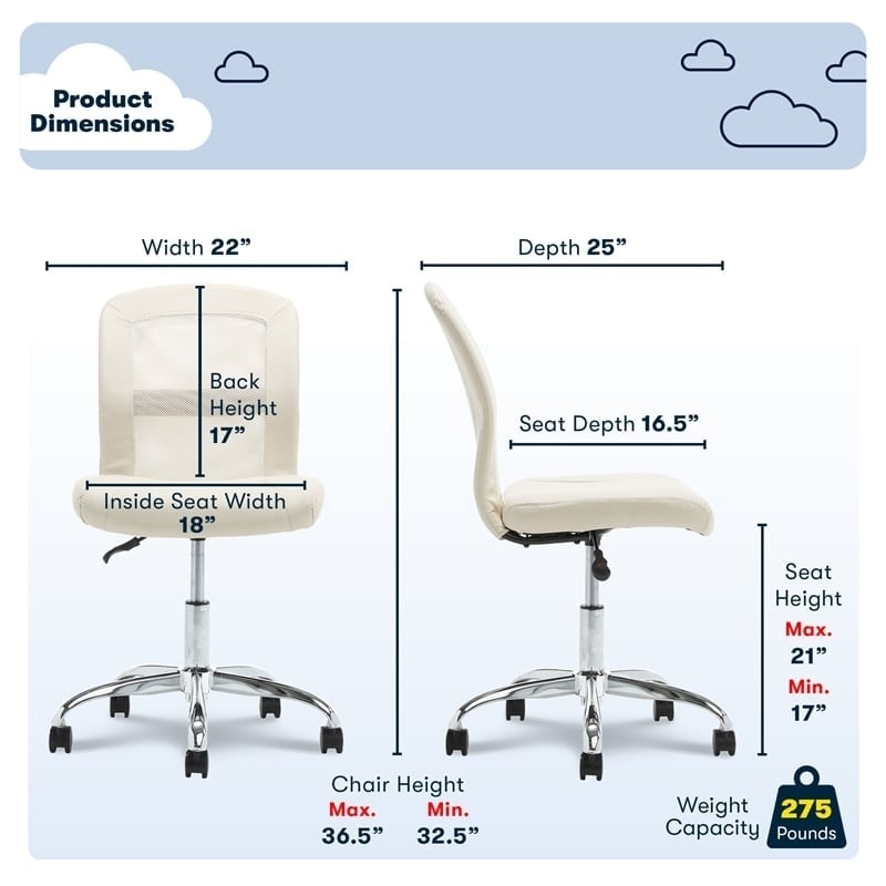 Pemberly Row Armless Desk Chair with Breathable Lightweight Mesh Back Cream