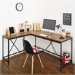 Pemberly Row Contemporary Wood and Metal Corner Desk in Acacia/Black