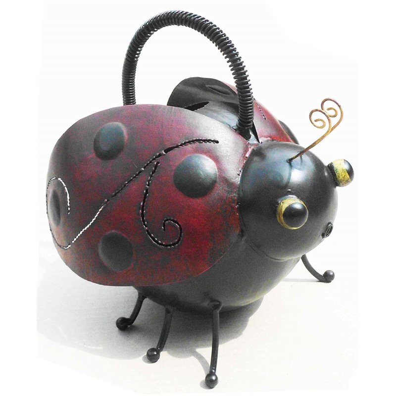 Pemberly Row Tin Metal and Iron Ladybug Watering Can Figurine in Multi-Color