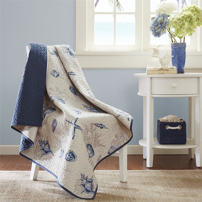 Pemberly Row Modern Printed Fabric Oversized Quilted Throw in Blue