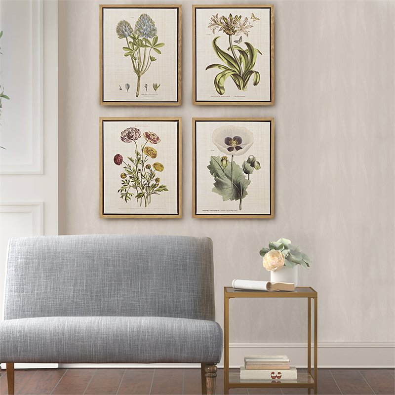 Pemberly Row 4-Piece Wood Framed and Fabric Herbal Botany Canvas Set in Green