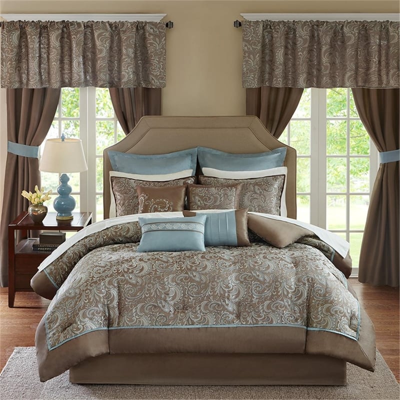 Pemberley Row Microfiber Blue Brown Comforter Set 90