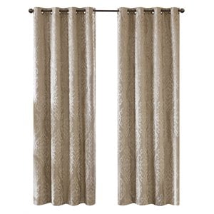Pemberly Row Mirage Fabric Knitted Jacquard Total Blackout Window Panel in Beige
