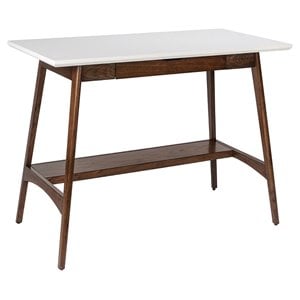 Pemberly Row Mid-Century MDF Rubber Wood Desk in Off White/Pecan