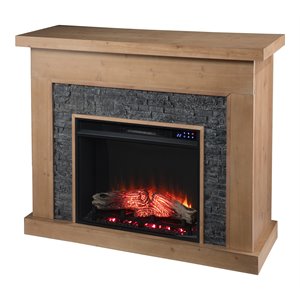 Pemberley Row Engineered Wood Natural/Gray Electric Fireplace Rectangular Touch Screen 45&quotW x 16.5&quotD x 37.75&quotH Unassembled