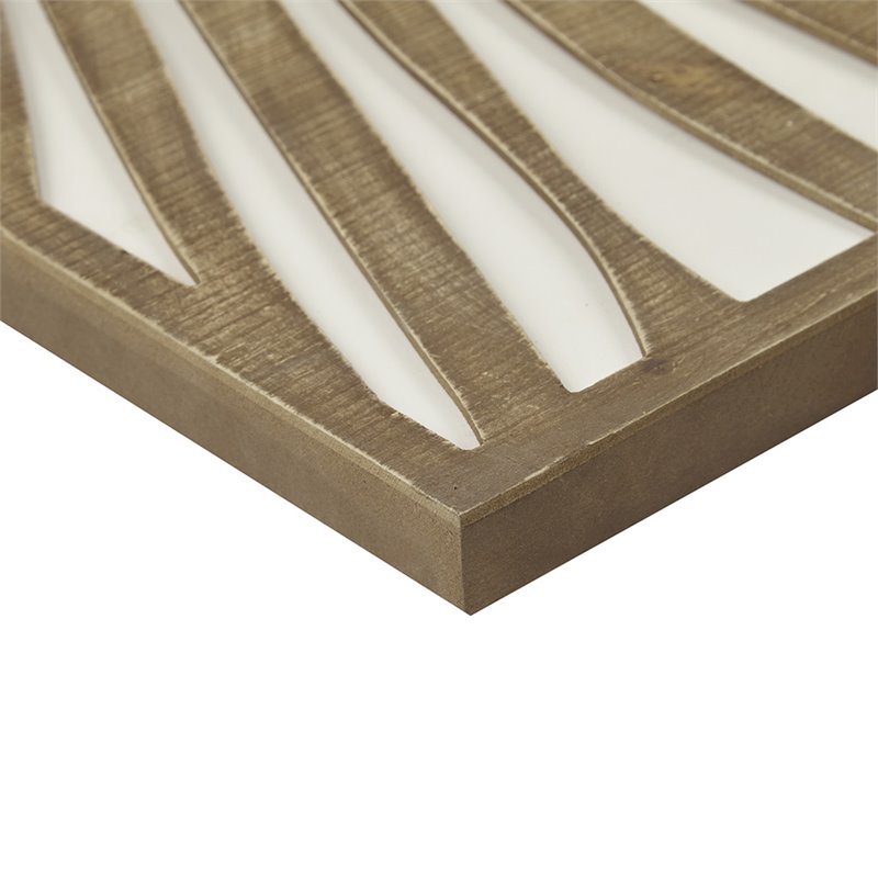 Pemberly Row Modern MDF Birch Palms Carved Wall Panel in Brown (Set of 2)