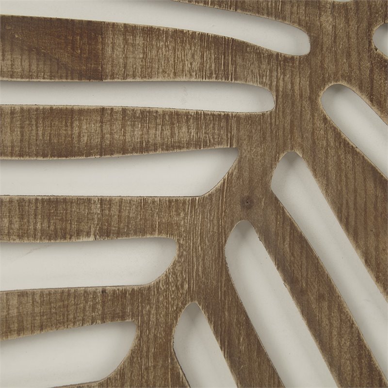 Pemberly Row Modern MDF Birch Palms Carved Wall Panel in Brown (Set of 2)
