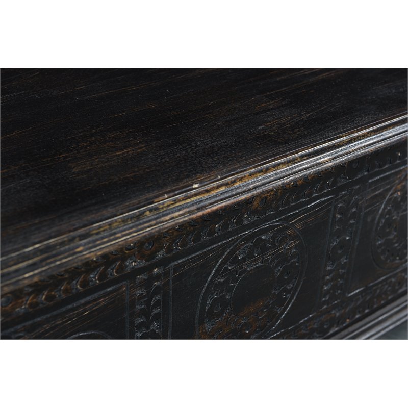 Pemberly Row Modern Carved Solid Wood Storage Ottoman in Black