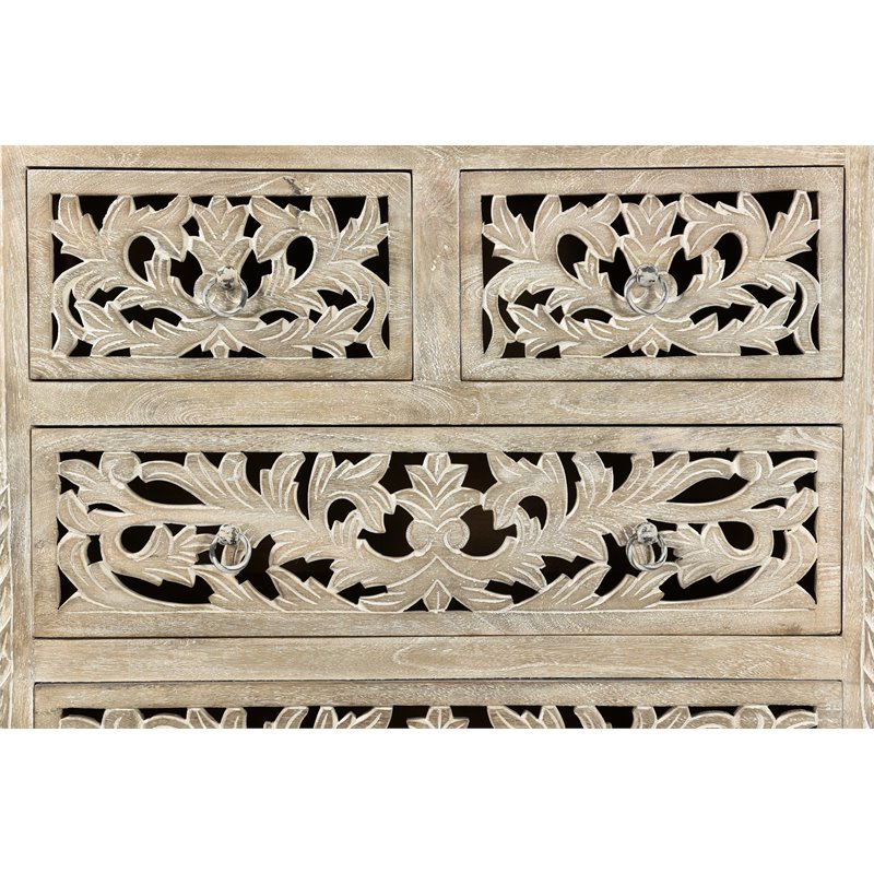 Pemberly Row 6-drawer Floral Carved Solid Wood Chest in Gray