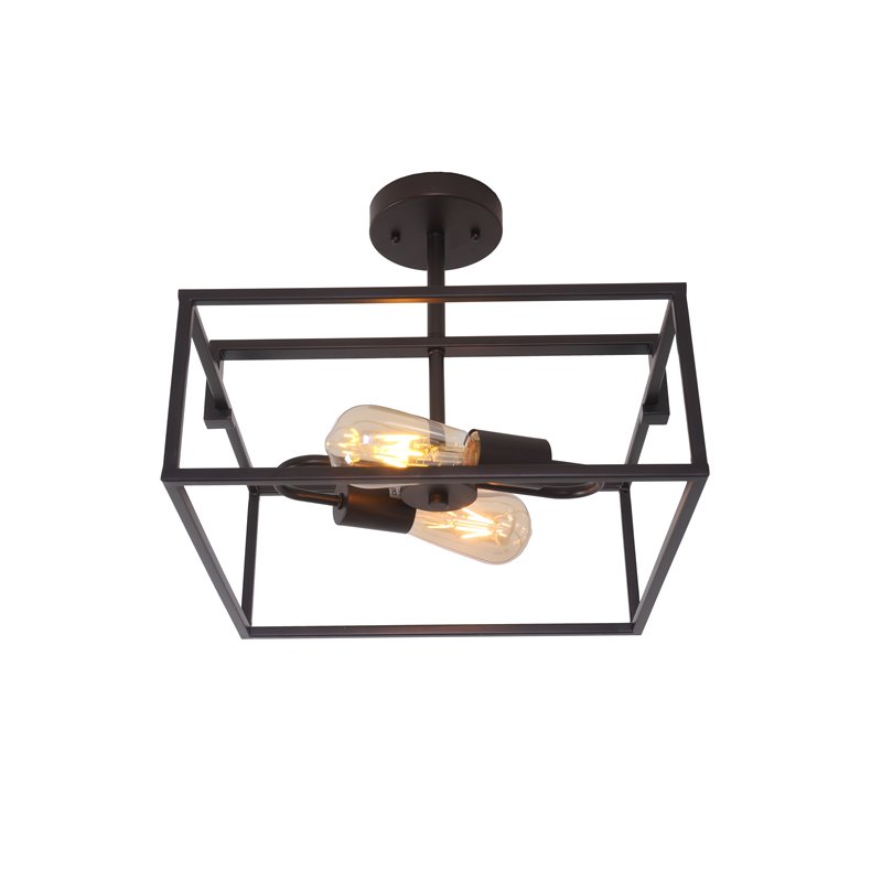 Pemberly Row 2-Light Square Metal Semi-Flush Pendant in Black/Brass
