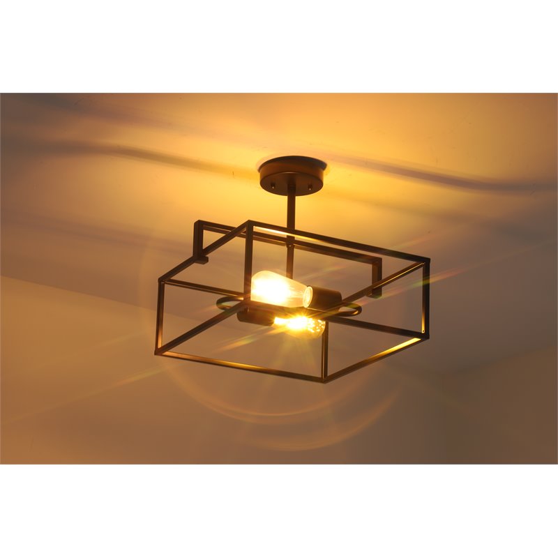 Pemberly Row 2-Light Square Metal Semi-Flush Pendant in Black/Brass