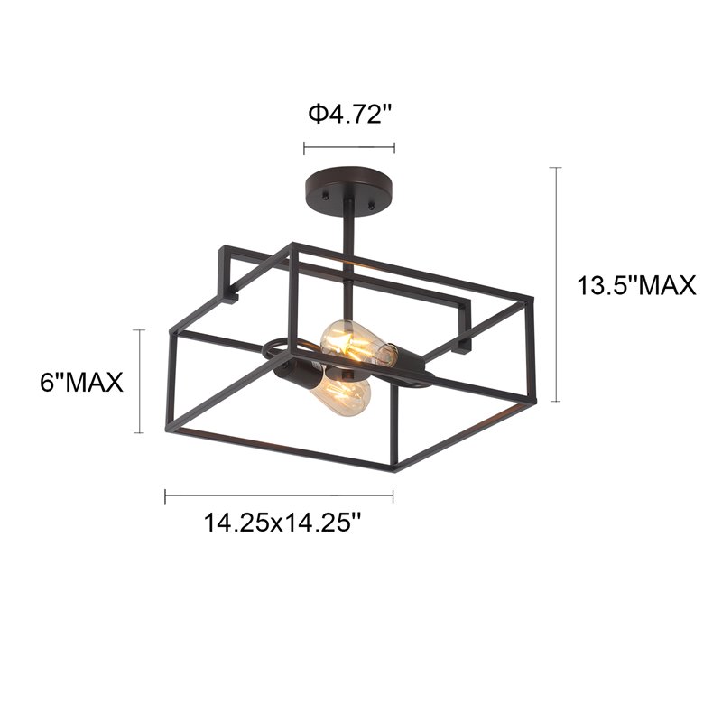 Pemberly Row 2-Light Square Metal Semi-Flush Pendant in Black/Brass