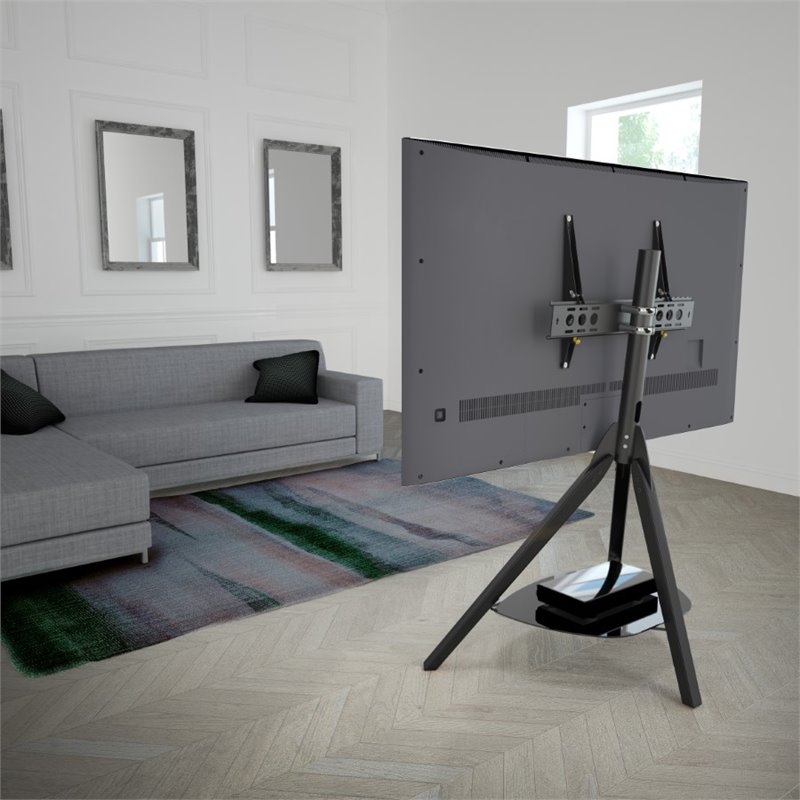 Pemberly Row Wood Glass Steel TV Floor Stand for 32