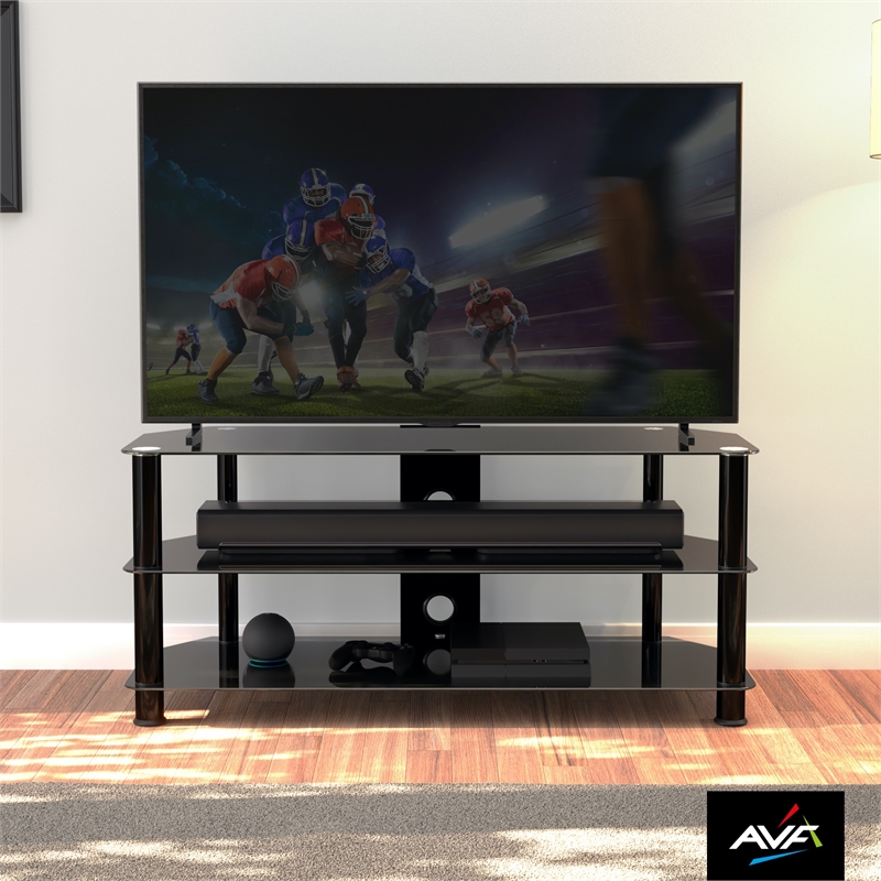Pemberly Row Steel Glass TV Stand w/ Cable Management for up to 55