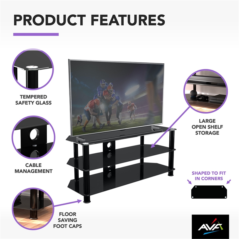 Pemberly Row Steel Glass TV Stand w/ Cable Management for up to 55