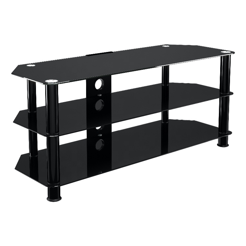 Pemberly Row Steel Glass TV Stand w/ Cable Management for up to 55