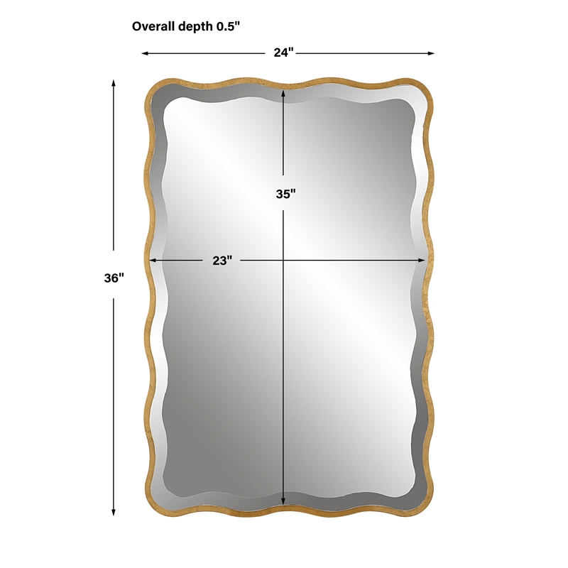 Pemberly Row Transitional Style Wood Scalloped Mirror in Gold