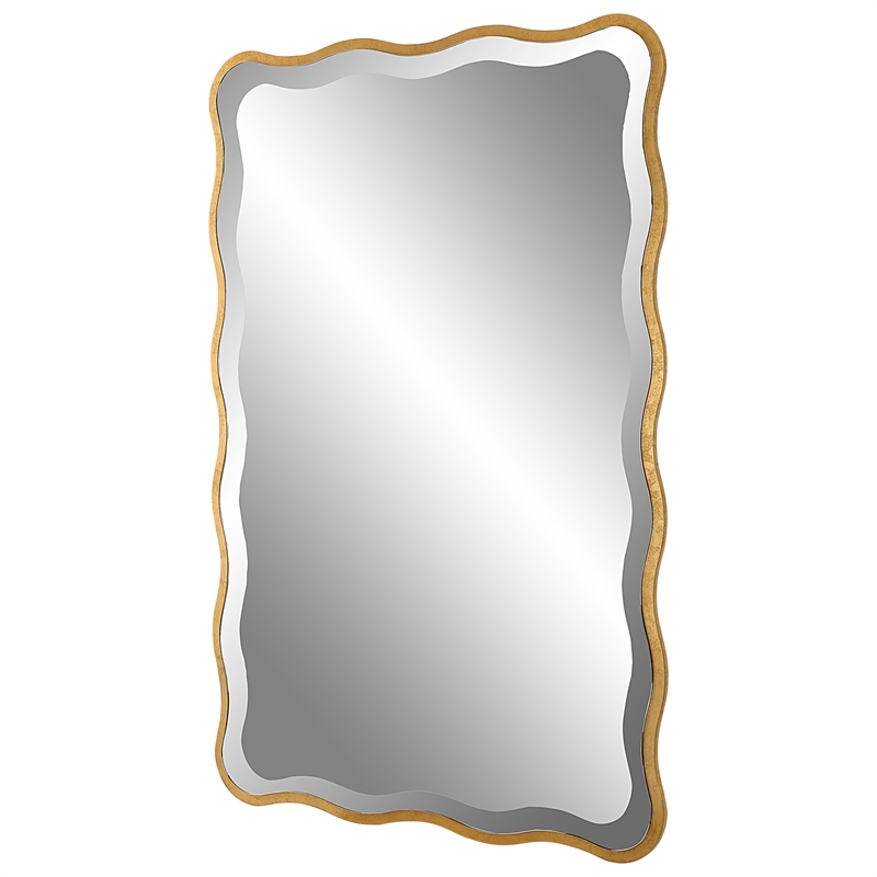 Pemberly Row Transitional Style Wood Scalloped Mirror in Gold