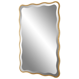 Pemberly Row Transitional Style Wood Scalloped Mirror in Gold