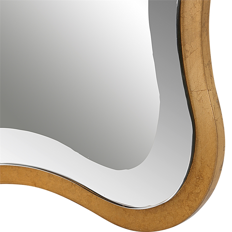 Pemberly Row Transitional Style Wood Scalloped Mirror in Gold