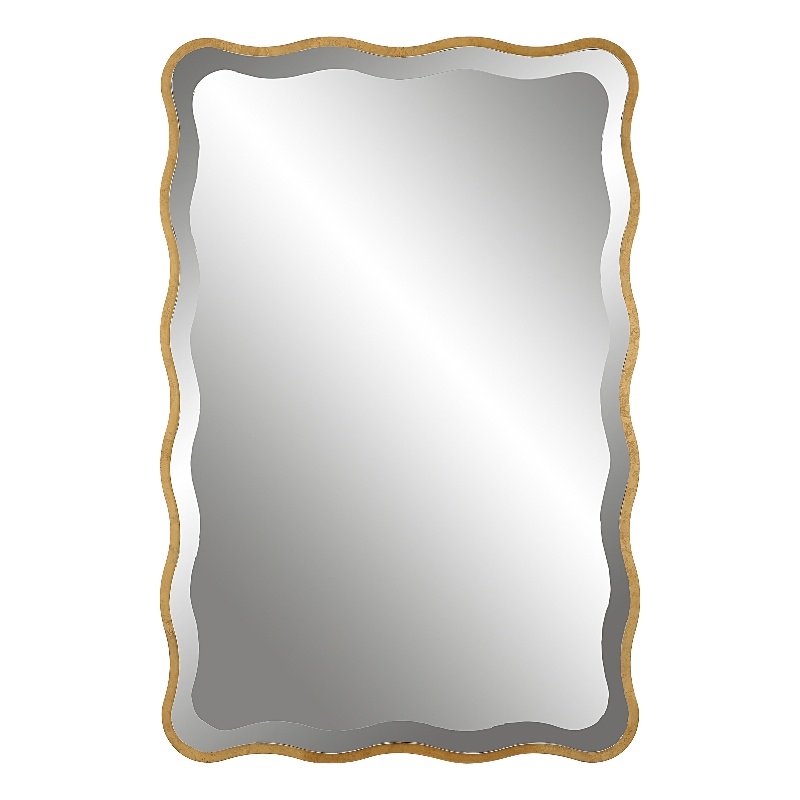 Pemberly Row Transitional Style Wood Scalloped Mirror in Gold