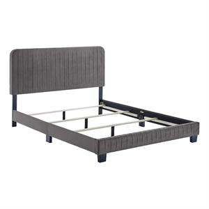 Pemberly Row Channel Tufted Performance Velvet Full Bed in Gray