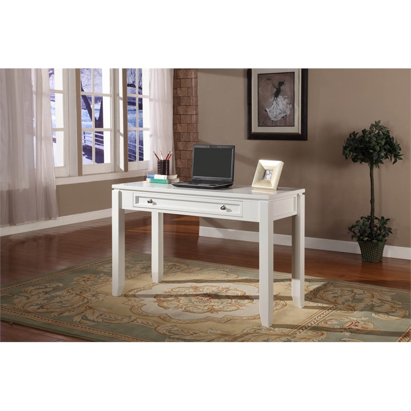 Pemberley Row Wood Cottage White Writing Desk Rectangular Storage Drawer 48