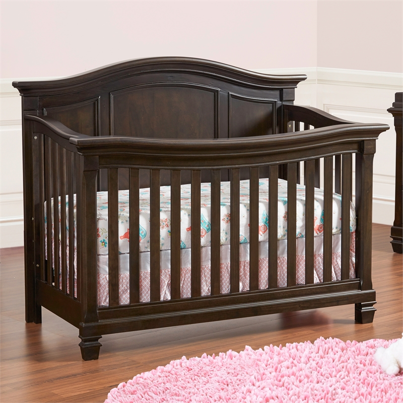 Pemberly Row Traditional Wood 4-in-1 Lifetime Crib in Charcoal Brown