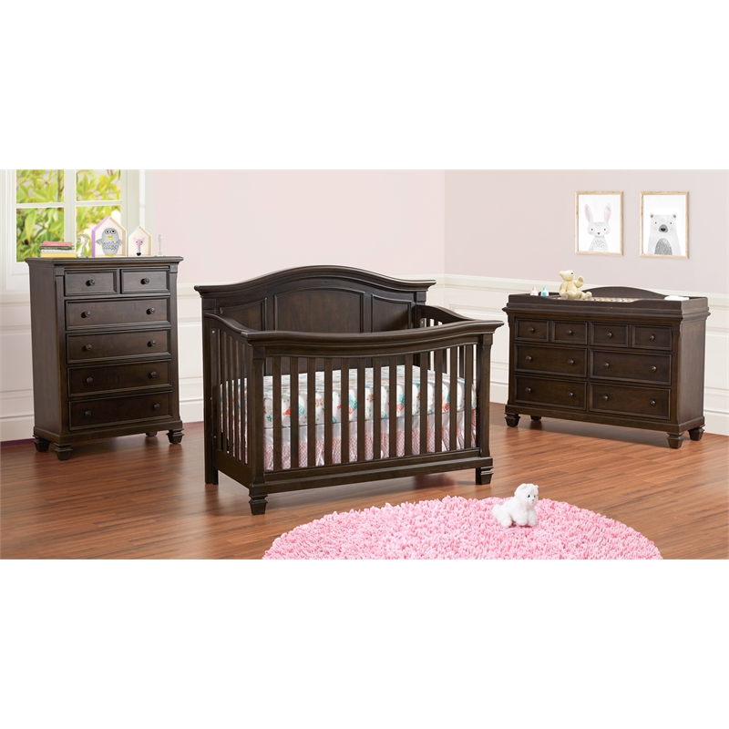 Pemberly Row Traditional Wood 4-in-1 Lifetime Crib in Charcoal Brown