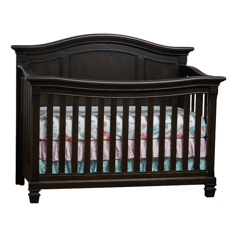 Pemberly Row Traditional Wood 4-in-1 Lifetime Crib in Charcoal Brown