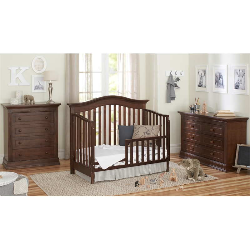 Pemberly Row Traditional Wood Toddler Guard Rail in Brown Sugar