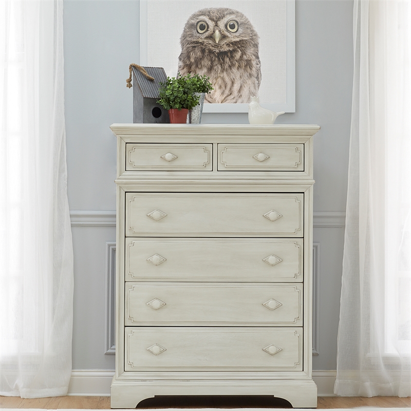 Pemberly Row 6-Drawer Traditional Wood Chest in Antique White