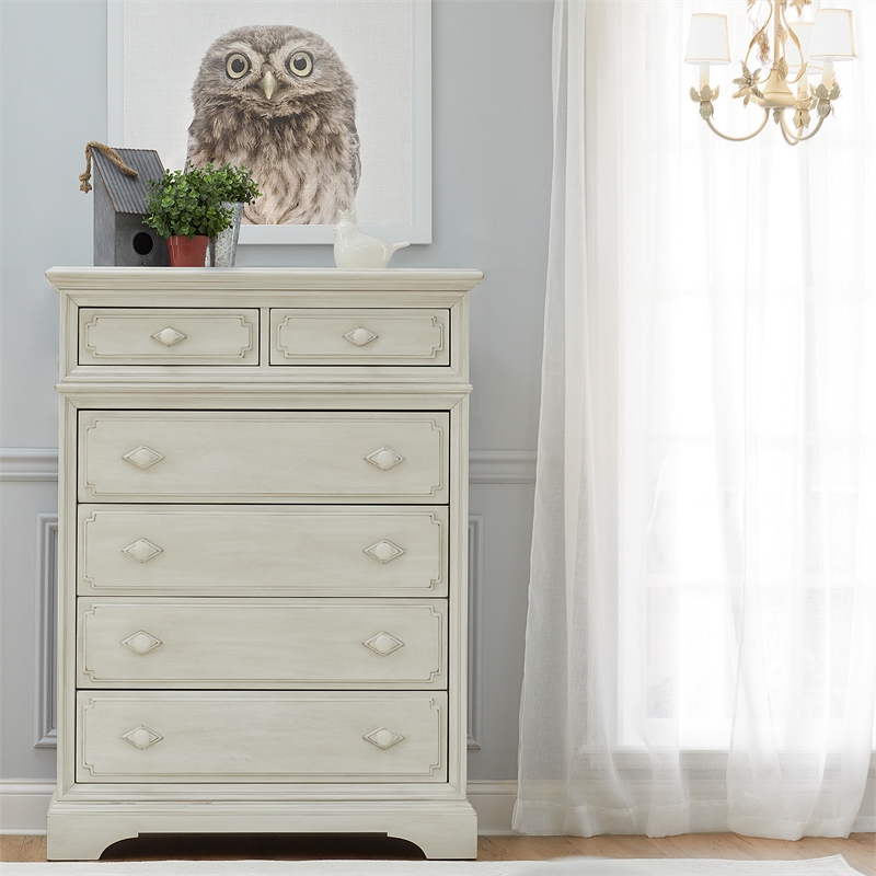 Pemberly Row 6-Drawer Traditional Wood Chest in Antique White