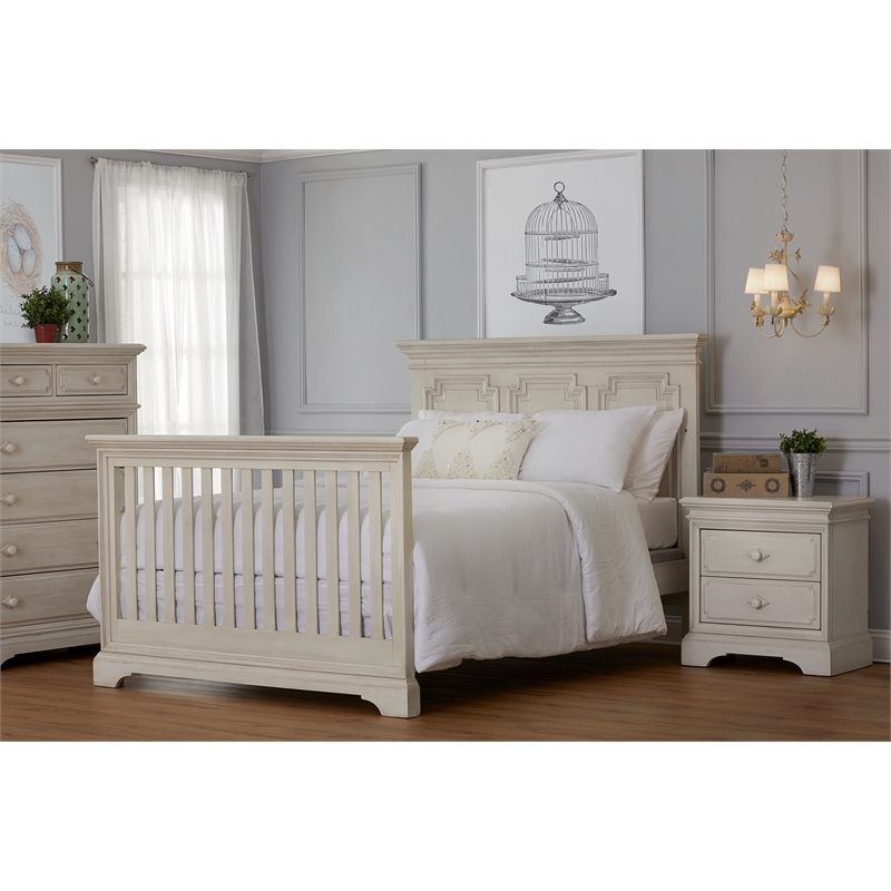 Pemberly Row Traditional Wood Full Bed Conversion Kit in Antique White