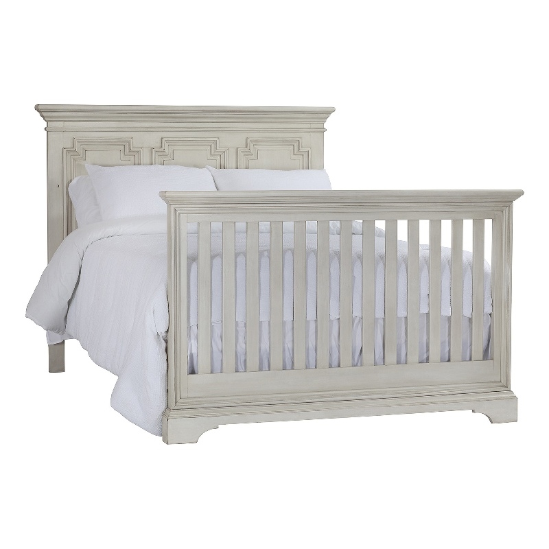 Pemberly Row Traditional Wood Full Bed Conversion Kit in Antique White