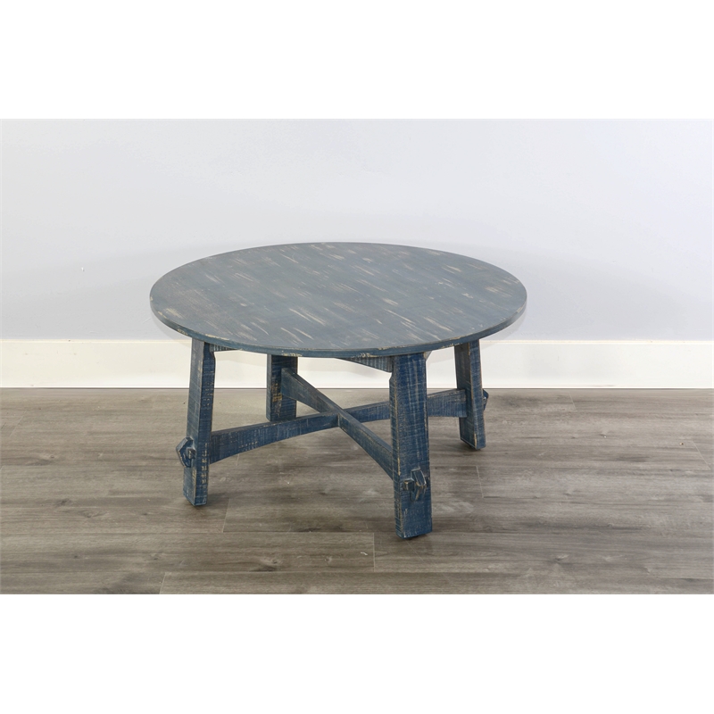 Pemberly Row Farmhouse Mahogany Wood Coffee Table in Ocean Blue