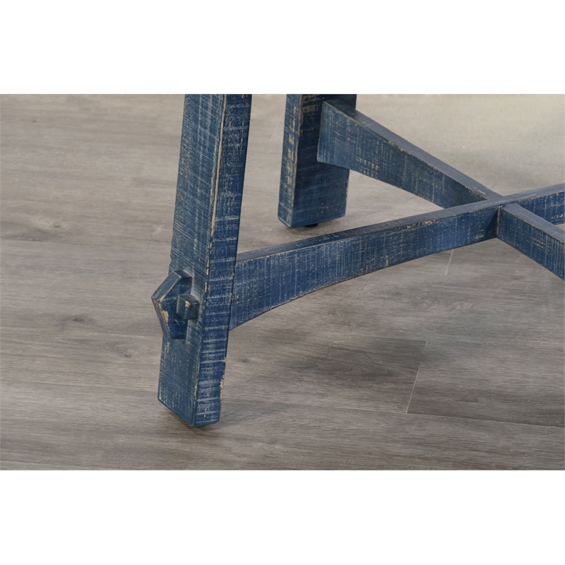 Pemberly Row Farmhouse Mahogany Wood Coffee Table in Ocean Blue