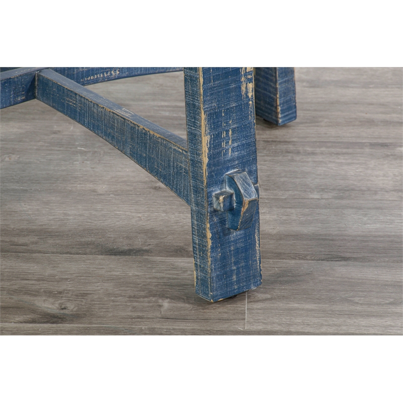 Pemberly Row Farmhouse Mahogany Wood Coffee Table in Ocean Blue