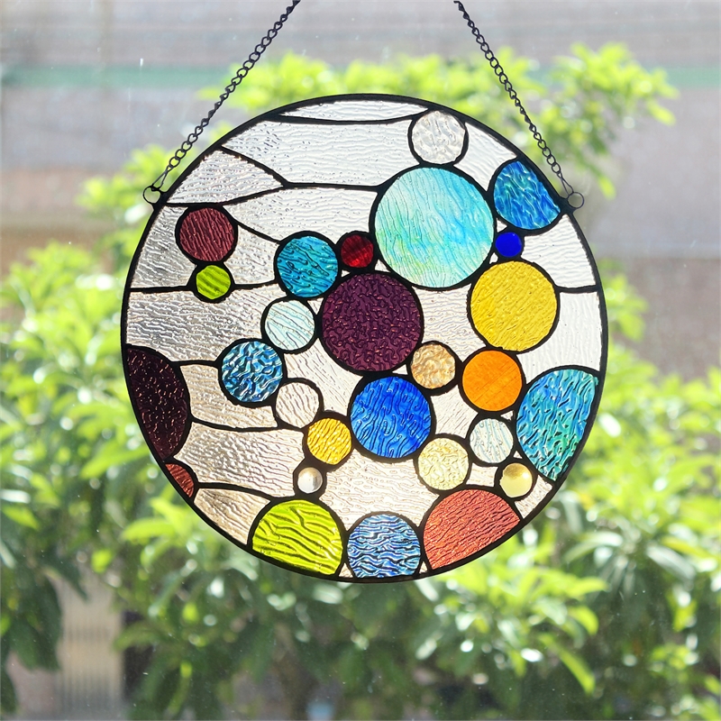 Pemberly Row Bubbles Glass & Metal Window Panel in Multi-Color
