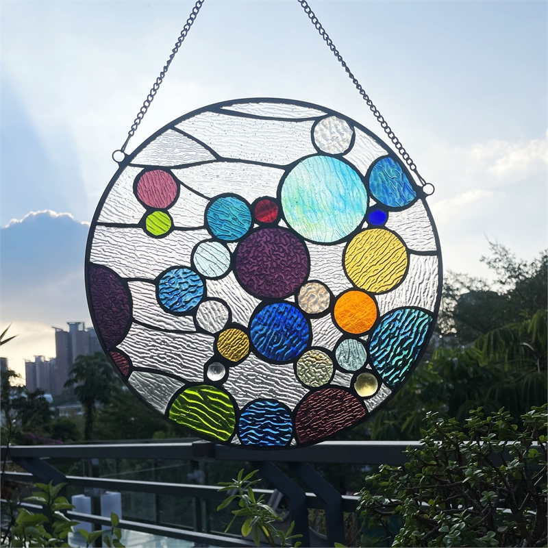 Pemberly Row Bubbles Glass & Metal Window Panel in Multi-Color